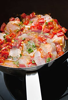 Chicken pan fry with red peppers