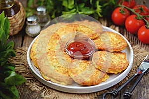 Chicken pancakes with dill. Healthly food.