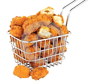 Chicken Popcorn In A Small Wire Frying Basket