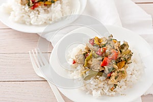 Chicken or pork with peppers and herbs and spices