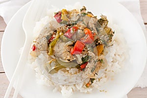 Chicken or pork with peppers and herbs and spices