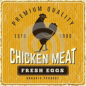 Chicken poster. Fresh farm menu logo restaurant pollo placard vector template