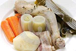 Chicken pot-au-feu , boiled chicken with vegetable