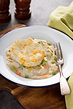 Chicken pot pie with a biscuit on top