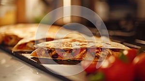 chicken quesadilla close-up on kitchen table