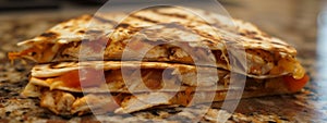 chicken quesadilla close-up on kitchen table
