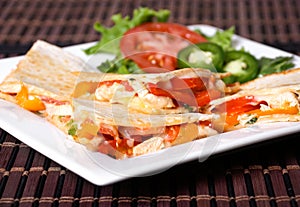 Chicken quesadilla plate closeup
