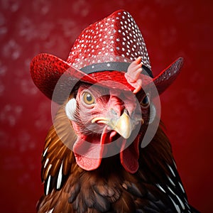 Chicken with Red hat. Funny animal