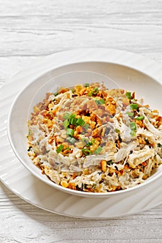 Chicken Rice Casserole in white bowl, top view