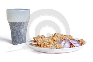 Chicken rice and coke or pepsi cool drink  isolated on a white background photo