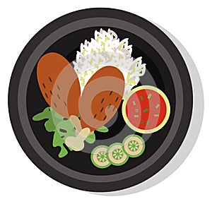 Chicken rice dish. Traditional asian food icon