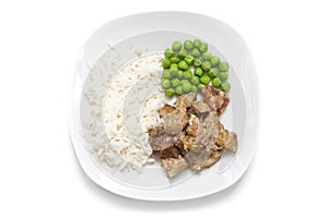 Chicken with rice and green peas