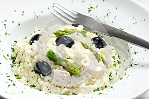 chicken rissoto with asparagus and olives