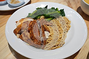 Chicken roast noodles and vegetables steam lunch food