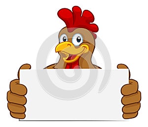 Chicken Rooster Cockerel Holding Sign Cartoon