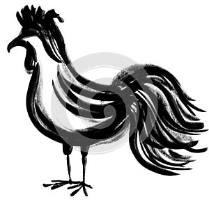 Chicken rooster pet calligraph brush black ink painting chinese style illustration