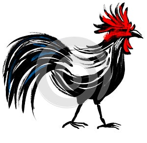 Chicken rooster pet calligraph brush black ink painting chinese style illustration
