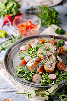 Chicken roulade with fresh salad