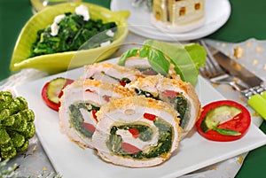 Chicken roulade with spinach for christmas