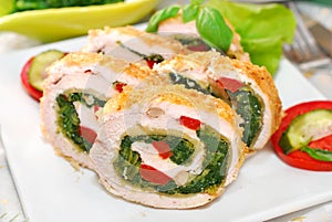 Chicken roulade with spinach for christmas photo