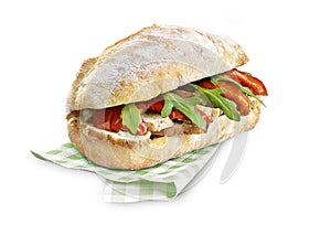 Chicken and salad ciabatta sandwich with clipping path