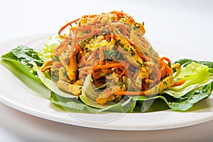 Chicken salad with fresh vegetables and sesame in Asian style