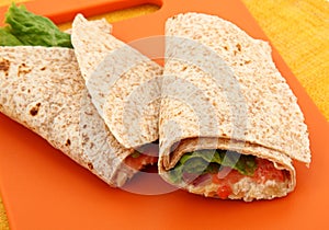 Chicken Salad Wrap On Cutting Board