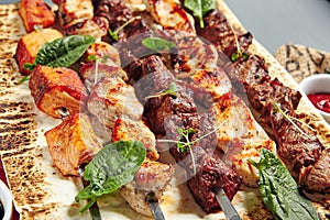 Chicken, Salmon and Meat Shish Kebabs