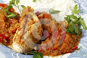 Chicken in salsa closeup