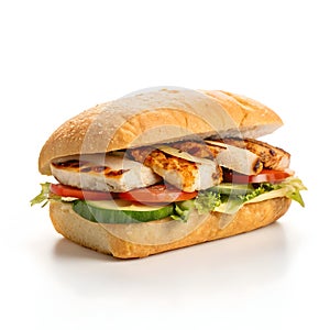 Chicken sandwich isolated on white background photo