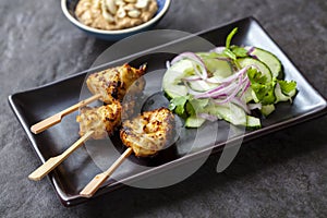 Chicken satay and cucumber salad