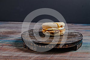 chicken saussage mcmuffin with egg, and golden brown and crispy, hashbrowns photo