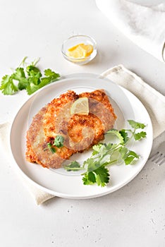 Chicken schnitzel on plate