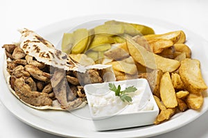 Chicken Shawarma Doner on a plate, Chicken Shawarma plate isolated on white