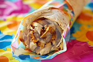 chicken shawarma readytoeat on a colorful paper wrap