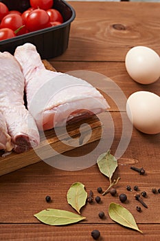 Chicken shin on the wooden table