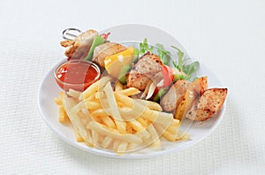 Chicken Shish kebab with French fries