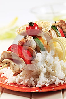 Chicken shish kebab and rice