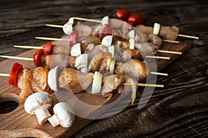 Chicken shish kebab with tomato and mushroom barbecue