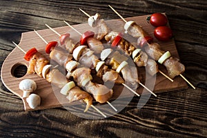 Chicken shish kebab with tomato and mushroom barbecue