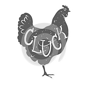 Chicken Silhouette with Cluck Text. Vector