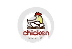 Chicken sitting Nest Logo design. Eco Natural Farm Logotype icon photo