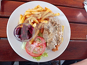 Chicken Snitzel and Chips at Brewers BBQ