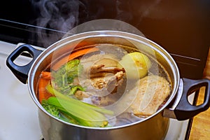 Chicken soup broth ingredients carrots chicken with vegetables