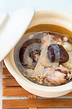 Chicken soup with chinese herbs and mushrooms