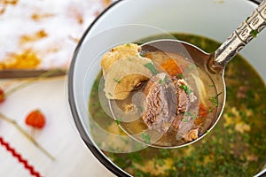 Chicken soup cooked traditionally by the locals in the remote villages of Romania and Moldova