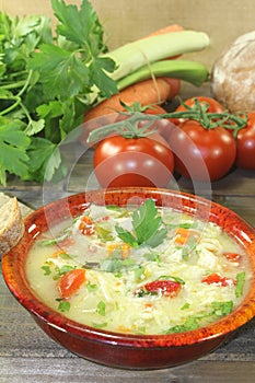 Chicken soup with greens