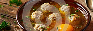 Chicken Soup with Meatballs, Clear Sturdy Seasoned Broth with Turkey Meat Balls, Boiled Quail Egg