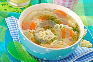 Chicken soup with noodle for child