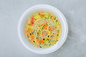 Chicken soup noodles. Chicken healthy soup bowl